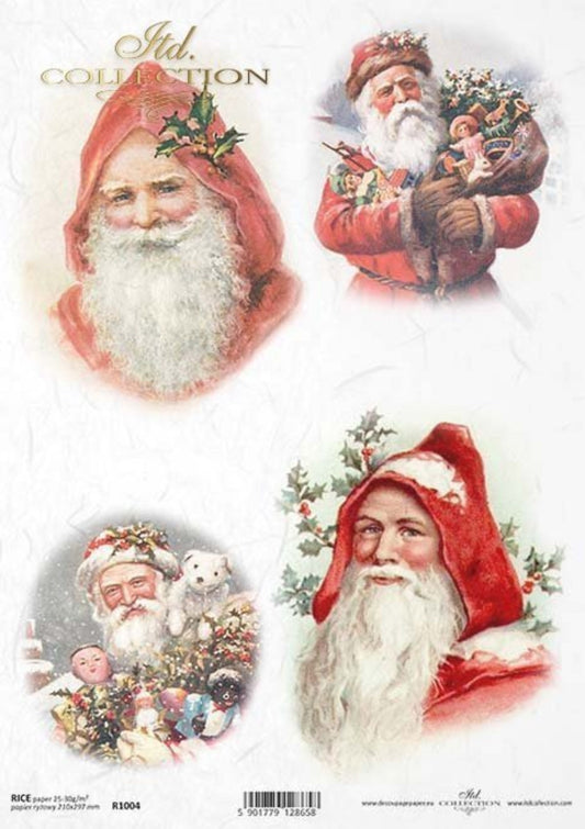 ITD Collection Rice Paper for Decoupage R1004, Size A4 - 210x297 mm, 8.27x11.7 inch, Vintage, Christmas, Santa Claus, presents, children