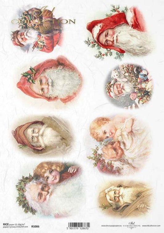 ITD Collection Rice Paper for Decoupage R1006, Size A4 - 210x297 mm, 8.27x11.7 inch, Vintage, Christmas themes, Santa Claus, children