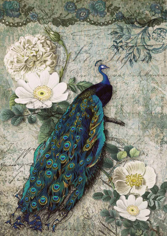 Decoupage Queen Peacock Majesty DQRP_0117-A4  Size: A4 - 8.3" X 11.7" 210 x 297 mm Rice Paper, Decoupage