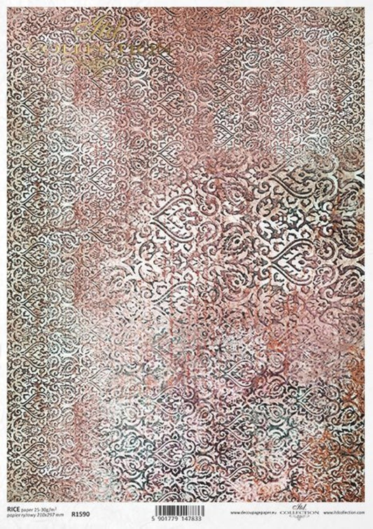 ITD Collection Rice Paper for Decoupage R1590 Size A4 - 210x297 mm, 8.27x11.7 inch wallpaper, mandala style, oriental style, turquoise, rust