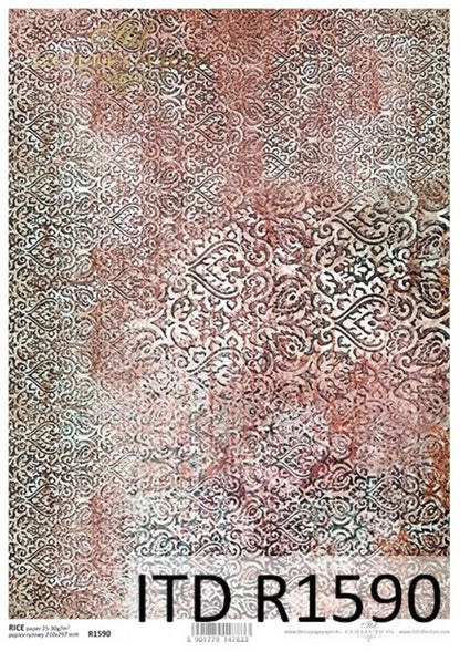 ITD Collection Rice Paper for Decoupage R1590 Size A4 - 210x297 mm, 8.27x11.7 inch wallpaper, mandala style, oriental style, turquoise, rust ITD Collection