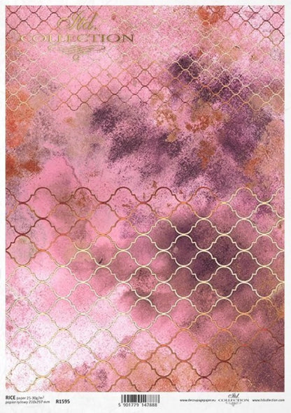 ITD Collection Rice Paper for Decoupage R1595 Size A4 - 210x297 mm, 8.27x11.7 inch Moroccan clover, oriental style, wallpaper, rose gold ITD Collection
