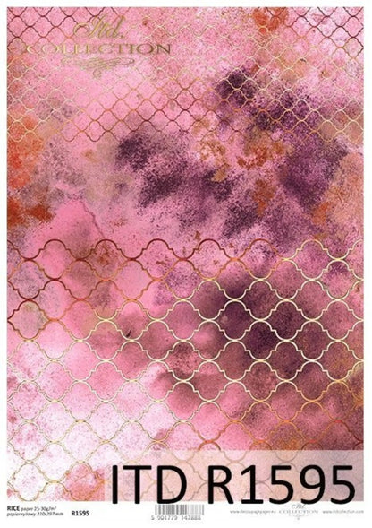 ITD Collection Rice Paper for Decoupage R1595 Size A4 - 210x297 mm, 8.27x11.7 inch Moroccan clover, oriental style, wallpaper, rose gold ITD Collection
