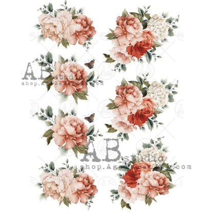 AB Studio Peach Shabby Chic, roses, Floral, bouquets, 0678 Size: A4 - 8.27 X 11.69 inches Rice Paper for Decoupage Imported from Poland AB Studio