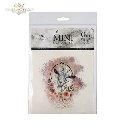 ITD Collection Rice Paper Mini Set for Decoupage RSM008, 6 sheets of rice paper 14,8x14,8 cm, Farm Animals, Cow, Rooster, Hen, goat, dog ITD Collection