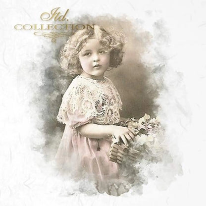 ITD Collection Rice Paper Mini Set for Decoupage RSM017, 6 sheets of rice paper 14,8x14,8 cm, Shabby chic children portrait, Vintage, Rounds ITD Collection