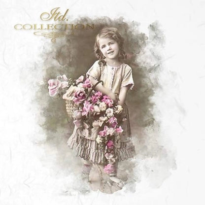 ITD Collection Rice Paper Mini Set for Decoupage RSM017, 6 sheets of rice paper 14,8x14,8 cm, Shabby chic children portrait, Vintage, Rounds ITD Collection