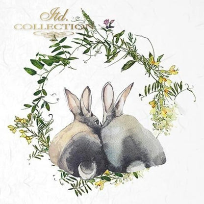 ITD Collection Rice Paper Mini Set for Decoupage RSM038, 6 sheets of rice paper 14,8x14,8 cm, bunny, chic, Easter Rounds, Wreaths ITD Collection