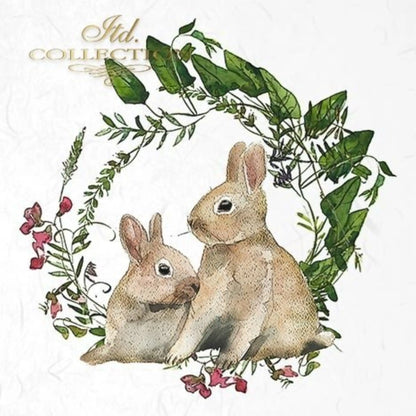 ITD Collection Rice Paper Mini Set for Decoupage RSM038, 6 sheets of rice paper 14,8x14,8 cm, bunny, chic, Easter Rounds, Wreaths ITD Collection