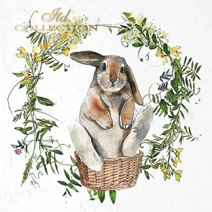 ITD Collection Rice Paper Mini Set for Decoupage RSM038, 6 sheets of rice paper 14,8x14,8 cm, bunny, chic, Easter Rounds, Wreaths ITD Collection
