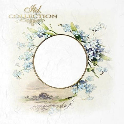 ITD Collection Rice Paper Mini Set for Decoupage RSM040, 6 sheets of rice paper 14,8x14,8 cm, Floral Frames, Spring Flowers, Frames ITD Collection