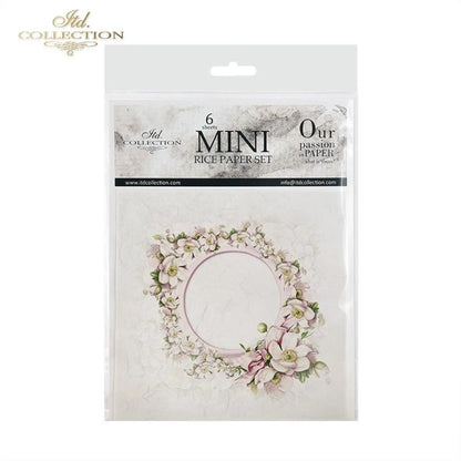 ITD Collection Rice Paper Mini Set for Decoupage RSM040, 6 sheets of rice paper 14,8x14,8 cm, Floral Frames, Spring Flowers, Frames ITD Collection
