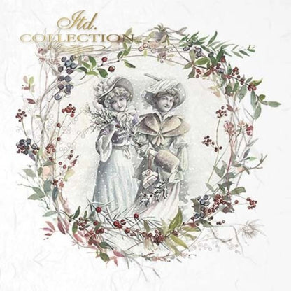 ITD Collection Rice Paper Mini Set for Decoupage RSM042, 6 sheets of rice paper 14,8x14,8 cm, Shabby chic, wreath, vintage, women, Rounds ITD Collection