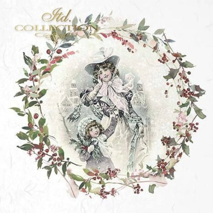 ITD Collection Rice Paper Mini Set for Decoupage RSM042, 6 sheets of rice paper 14,8x14,8 cm, Shabby chic, wreath, vintage, women, Rounds ITD Collection