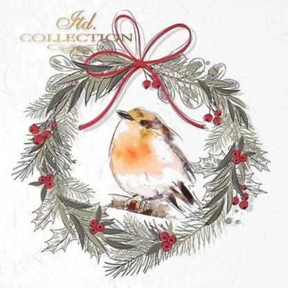 ITD Collection Rice Paper Mini Set Decoupage RSM043, 6 sheets, Christmas Wreaths, Birds, Rounds, Holiday Themes, Ornament Rounds ITD Collection