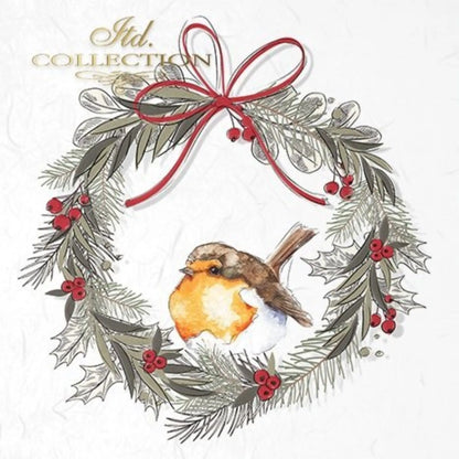 ITD Collection Rice Paper Mini Set Decoupage RSM043, 6 sheets, Christmas Wreaths, Birds, Rounds, Holiday Themes, Ornament Rounds ITD Collection