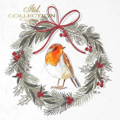 ITD Collection Rice Paper Mini Set Decoupage RSM043, 6 sheets, Christmas Wreaths, Birds, Rounds, Holiday Themes, Ornament Rounds ITD Collection