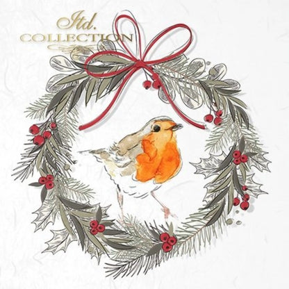 ITD Collection Rice Paper Mini Set Decoupage RSM043, 6 sheets, Christmas Wreaths, Birds, Rounds, Holiday Themes, Ornament Rounds ITD Collection