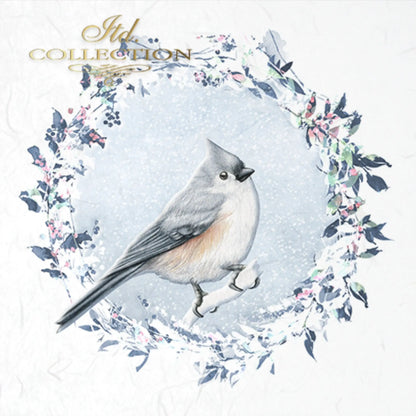 ITD Collection Rice Paper Mini Set for Decoupage RSM049, 6 sheets of rice paper 14,8x14,8 cm, ice, snow, winter birds, Christmas wreaths ITD Collection
