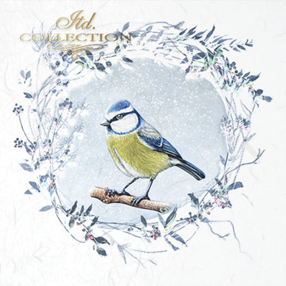 ITD Collection Rice Paper Mini Set for Decoupage RSM049, 6 sheets of rice paper 14,8x14,8 cm, ice, snow, winter birds, Christmas wreaths ITD Collection