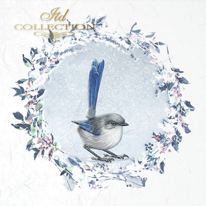 ITD Collection Rice Paper Mini Set for Decoupage RSM049, 6 sheets of rice paper 14,8x14,8 cm, ice, snow, winter birds, Christmas wreaths ITD Collection