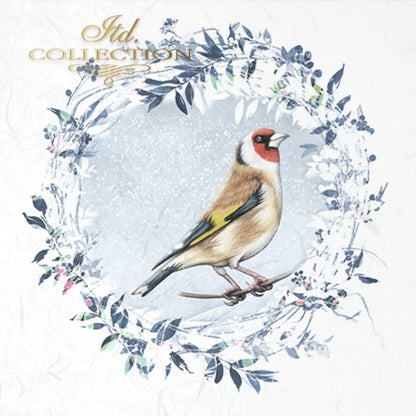ITD Collection Rice Paper Mini Set for Decoupage RSM049, 6 sheets of rice paper 14,8x14,8 cm, ice, snow, winter birds, Christmas wreaths ITD Collection