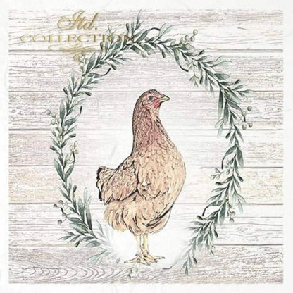 ITD Collection Rice Paper Mini Set for Decoupage RSM056, 6 sheets of rice paper 14,8x14,8 cm, hens and roosters, Wreaths, Farm Animals ITD Collection
