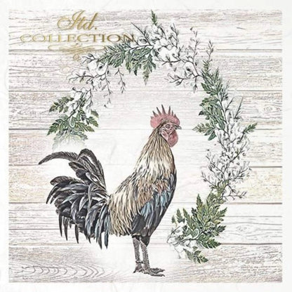ITD Collection Rice Paper Mini Set for Decoupage RSM056, 6 sheets of rice paper 14,8x14,8 cm, hens and roosters, Wreaths, Farm Animals ITD Collection
