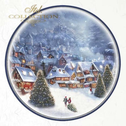 ITD Collection Rice Paper Mini Set for Decoupage RSM062, 6 sheets of rice paper 14,8x14,8 cm, Snow, Christmas, winter landscape Rounds ITD Collection