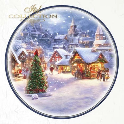 ITD Collection Rice Paper Mini Set for Decoupage RSM062, 6 sheets of rice paper 14,8x14,8 cm, Snow, Christmas, winter landscape Rounds ITD Collection