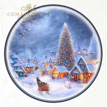 ITD Collection Rice Paper Mini Set for Decoupage RSM062, 6 sheets of rice paper 14,8x14,8 cm, Snow, Christmas, winter landscape Rounds ITD Collection