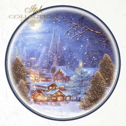 ITD Collection Rice Paper Mini Set for Decoupage RSM062, 6 sheets of rice paper 14,8x14,8 cm, Snow, Christmas, winter landscape Rounds ITD Collection