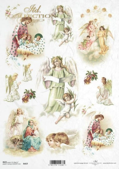 ITD Collection Rice Paper for Decoupage R0453, Size A4 - 210x297 mm, 8.27x11.7 inch, Christmas motifs, decorations, angels ITD Collection