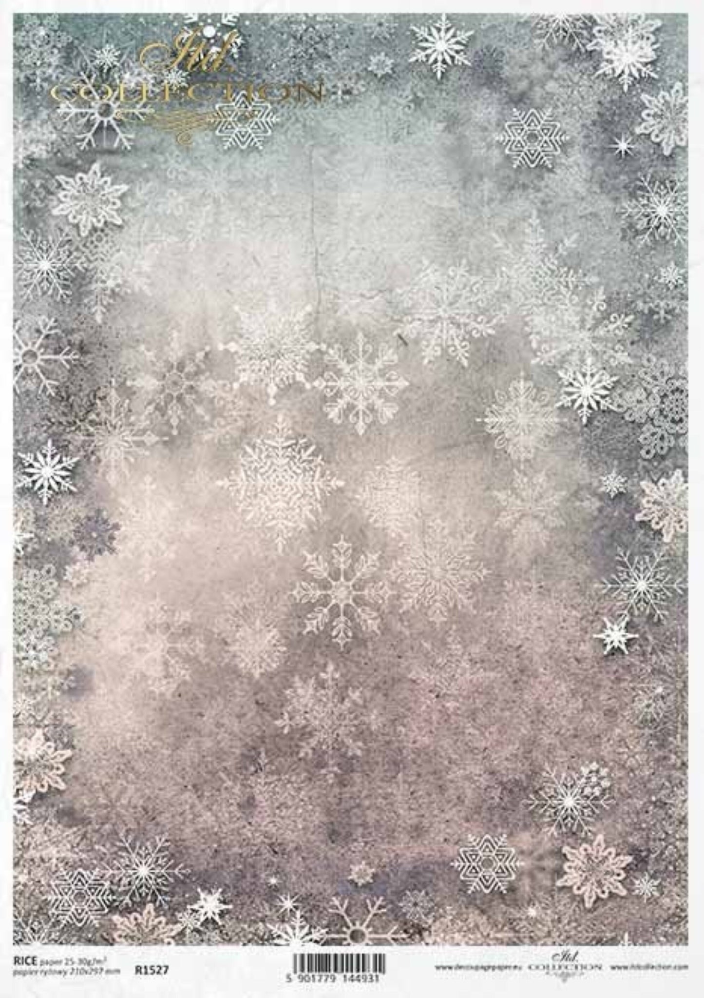 ITD Collection Rice Paper for Decoupage R1527, Size A4 - 210x297 mm, 8.27x11.7 inch, Christmas, winter motifs, star, snowflakes, snow