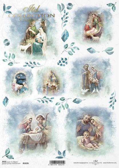 ITD Collection Rice Paper for Decoupage R1626 Size A4 - 210x297 mm, 8.27x11.7 inch Christmas, manger, birth of Jesus, Nativity, Bethlehem ITD Collection
