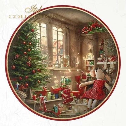 ITD Collection Rice Paper Mini Set for Decoupage RSM063, 6 sheets of rice paper 14,8x14,8 cm, Christmas, Tree, toys, mascots, teddy bears ITD Collection