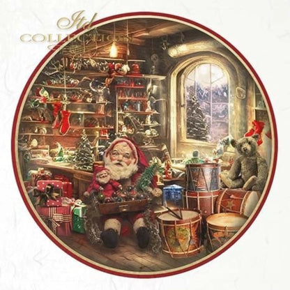ITD Collection Rice Paper Mini Set for Decoupage RSM063, 6 sheets of rice paper 14,8x14,8 cm, Christmas, Tree, toys, mascots, teddy bears ITD Collection