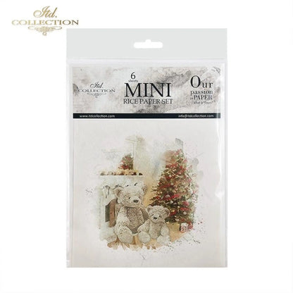 ITD Collection, Rice Paper, Mini Set, Decoupage RSM025, 6 sheets, 14,8x14,8 cm, Teddy bears, Christmas tree, Christmas Toys ITD Collection