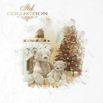 ITD Collection, Rice Paper, Mini Set, Decoupage RSM025, 6 sheets, 14,8x14,8 cm, Teddy bears, Christmas tree, Christmas Toys ITD Collection