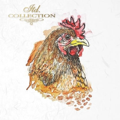 ITD Collection Rice Paper Mini Set for Decoupage RSM004, 6 sheets of rice paper 14,8x14,8 cm, Chickens, Roosters, Farm Animals ITD Collection