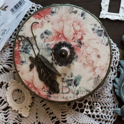 AB Studio Peach Shabby Chic Flowers Floral, Wallpaper, 0691 Size: A4 - 8.27 X 11.69 inches Rice Paper for Decoupage Imported from Poland AB Studio