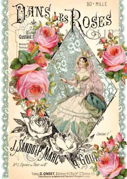 Calambour Italian Design Opera Collection, Pink Roses, Lady, TT017 Mulberry Rice Paper Decoupage 24.7 x 34.5 cm 9.72 x 13.58 in Calambour