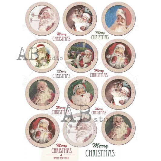 AB Studio Christmas, Vintage, Santa, Ornament, Rounds, 1118, Size: A4 - 8.27 X 11.69 inches Rice Paper for Decoupage Imported from Poland