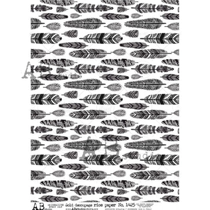 AB Studio,  Gold gilded, Feathers Design, background, No. 1425 Size: A4 - 8.27 X 11.69 in Rice Paper for Decoupage Imported from Poland AB Studio