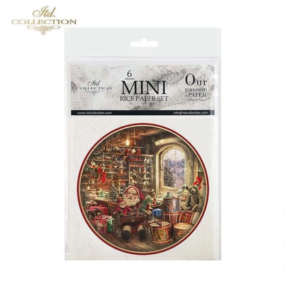 ITD Collection Rice Paper Mini Set for Decoupage RSM063, 6 sheets of rice paper 14,8x14,8 cm, Christmas, Tree, toys, mascots, teddy bears ITD Collection