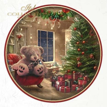 ITD Collection Rice Paper Mini Set for Decoupage RSM063, 6 sheets of rice paper 14,8x14,8 cm, Christmas, Tree, toys, mascots, teddy bears ITD Collection