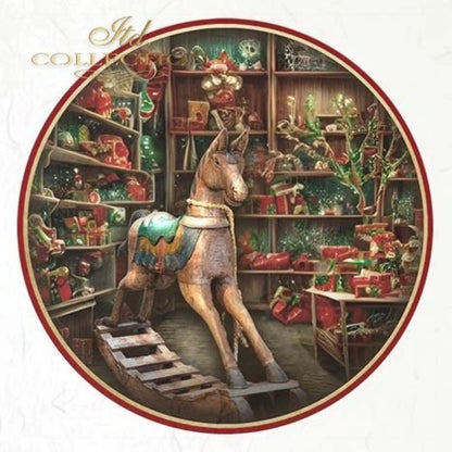 ITD Collection Rice Paper Mini Set for Decoupage RSM063, 6 sheets of rice paper 14,8x14,8 cm, Christmas, Tree, toys, mascots, teddy bears ITD Collection