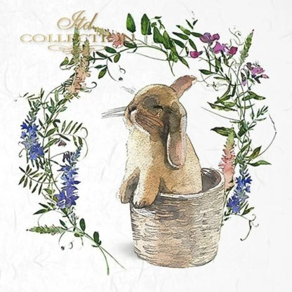 ITD Collection Rice Paper Mini Set for Decoupage RSM039, 6 sheets of rice paper 14,8x14,8 cm, bunny, chic, Easter Rounds, Wreaths ITD Collection
