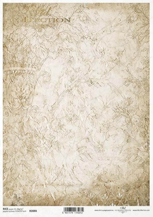 ITD Collection Rice Paper for Decoupage R2088 Size A4 - 210x297 mm, 8.27x11.7 inch, Vintage wallpaper modif, brown, tan, beige