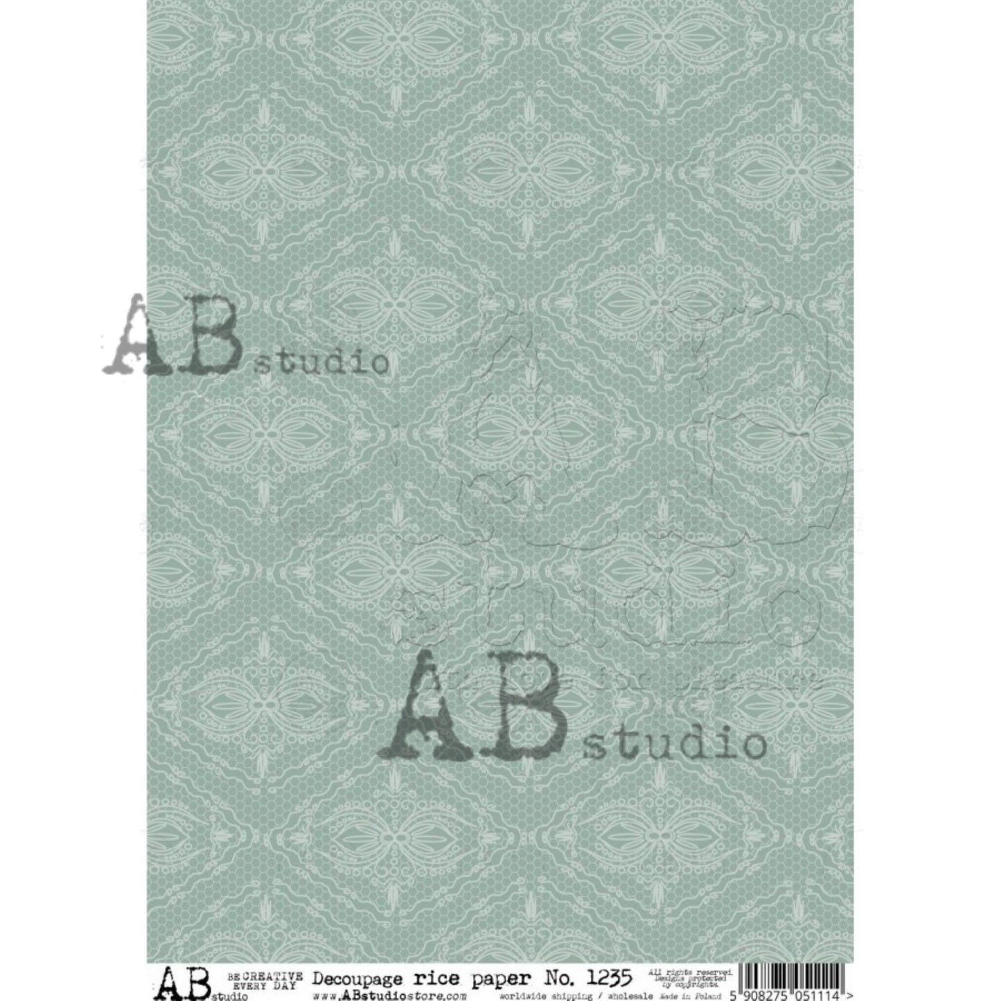 AB Studio Shabby Chic, Blue, Wallpaper, Backgroud, 1235, Size: A4 - 8.27 X 11.69 inches Rice Paper Decoupage Imported Poland